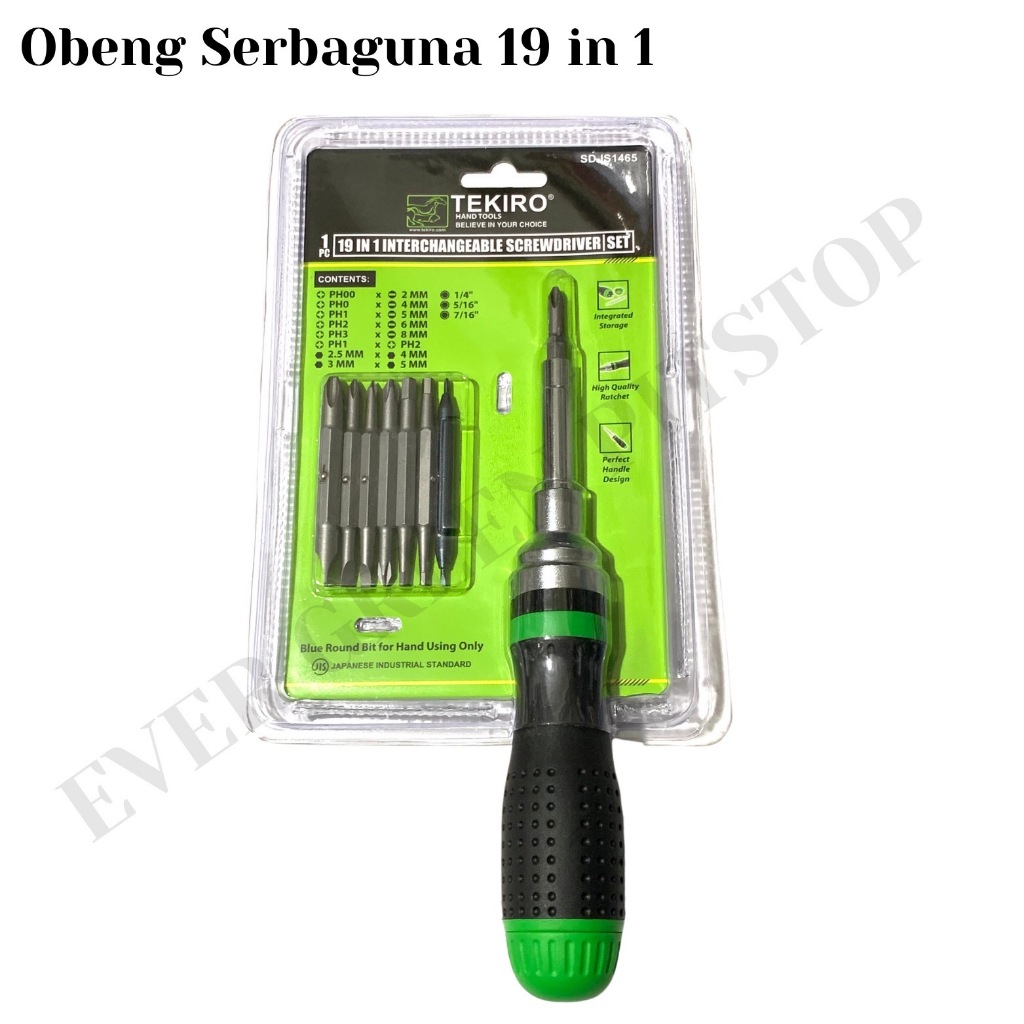 TEKIRO Obeng Set Rachet 19 in 1 Multifungsi Interchangeable Screwdriver PH0 PH1 PH2 PH3 Obeng Bolak 