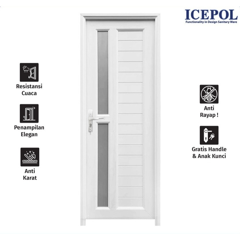 Pintu Kamar Mandi UPVC Kaca Kecil Komplit Set Handle Kusen / Pintu Kamar Mandi / Pintu Toilet / Pintu UPVC