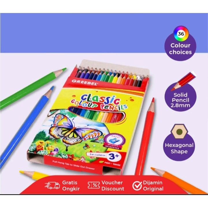 

Pensil Warna GREEBEL CLASSIC COLOR PENCIL /Coloring/Color/Colour Pencils Cerah tidak beracun utk mewarnai anak