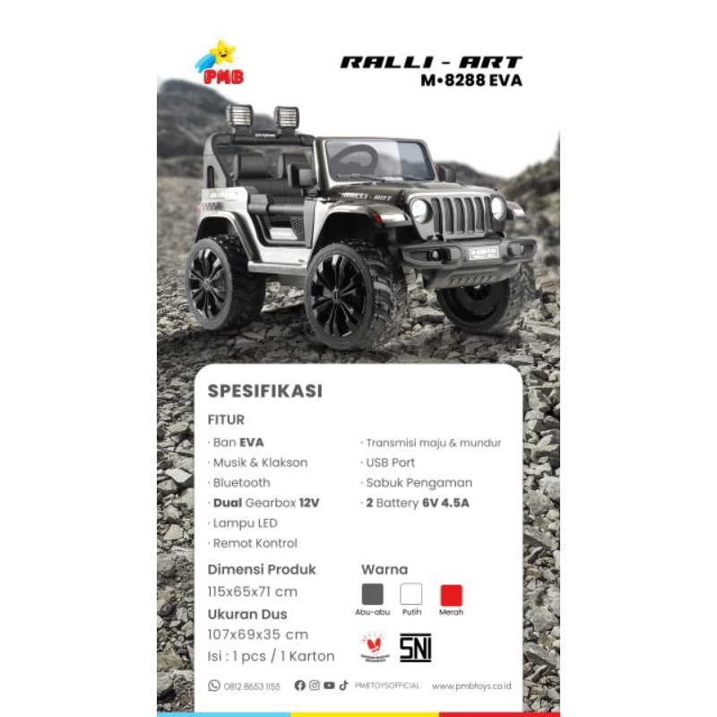 (Free Pelapis Ban) MOBIL AKI MAINAN ANAK JEEP OFF-ROAD PMB M-8288 DUAL M8288 DUAL M 8288 DUAL 8288 EVA 8288 EVA