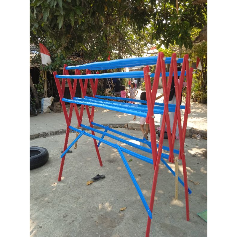 jemuran baju lipat bambu lapis plastik