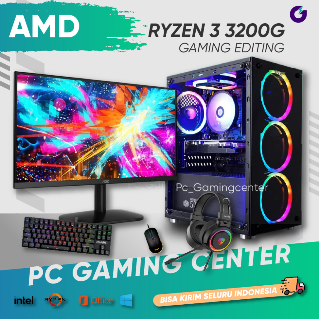 PC GAMING EDITING FULL SET RYZEN 3 RAM 8GB LENGKAP MONITOR CPU RAKITAN GAME EDITING DESAIN MURAH