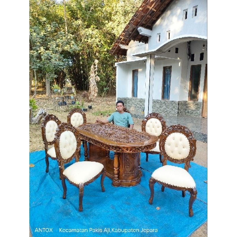 meja makan jati kursi makan jok ukiran furniture Jepara