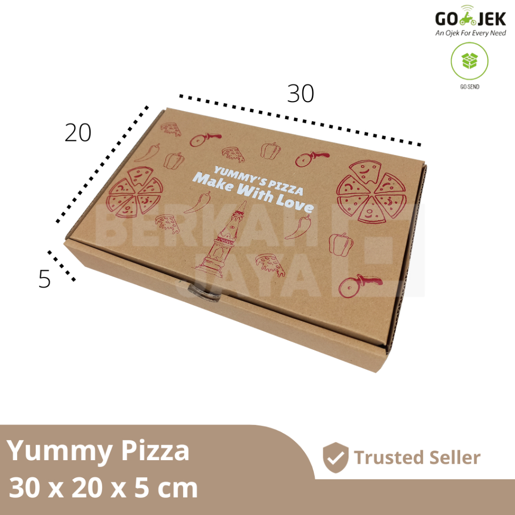 Kotak Kado – Yummy Pizza uk. 30x20x5 cm / Snack Box / Gift Box / Hampers Box / Kardus Sablon / Corrugated Box Packaging Die Cut / Kardus Hampers / Hoodie / Mukena / Ultah / Valentine / Anniversary / Happy Birthday (Kardus Yummy Pizza 30 x 20 x 5 cm)