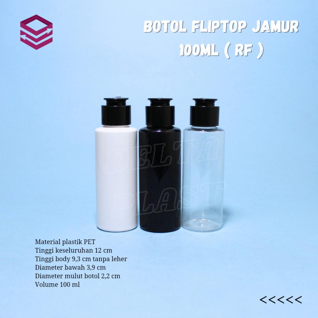 Botol Fliptop 100 ML RF - Fliptop model kancing Hitam