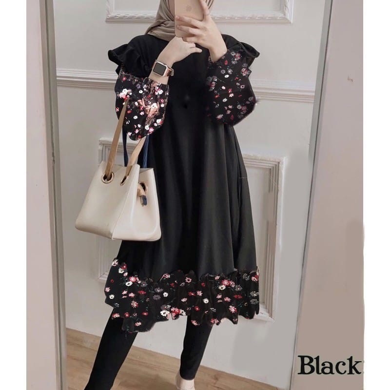 Edo Fashion - Syafira Tunik Bahan Moscrepe Mix Monalisa Size S M L Baju Atasan Tunik Wanita Dewasa T