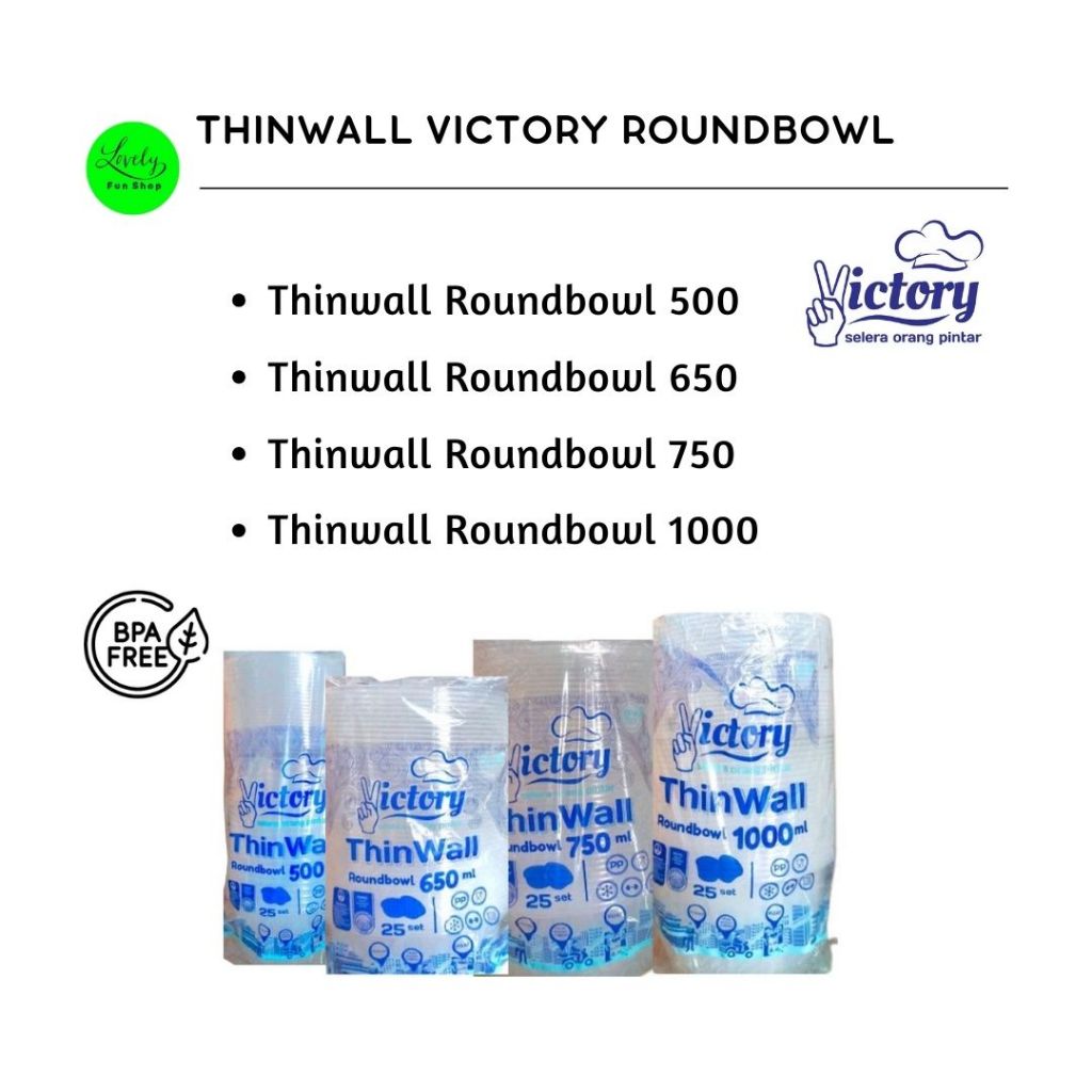 [1 pack] Thinwall Roundbowl 500 - 1000 ml isi 25 pcs  Victory Food Container Bulat Tepak Plastik