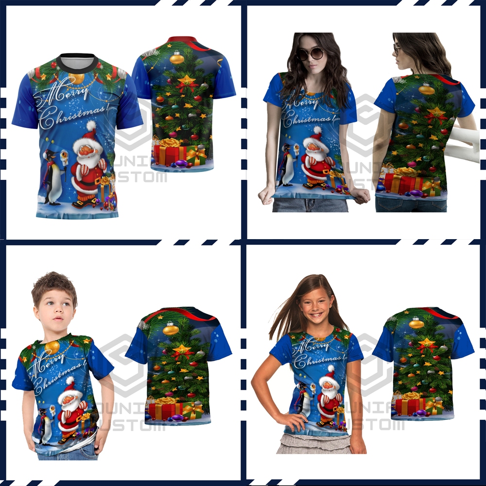 Kaos Wanita/Pria Merry Christmas - Baju Anak Natal 2023 - Kaos Anak/Dewasa Natal Merry Christmas 2023 Fullprint
