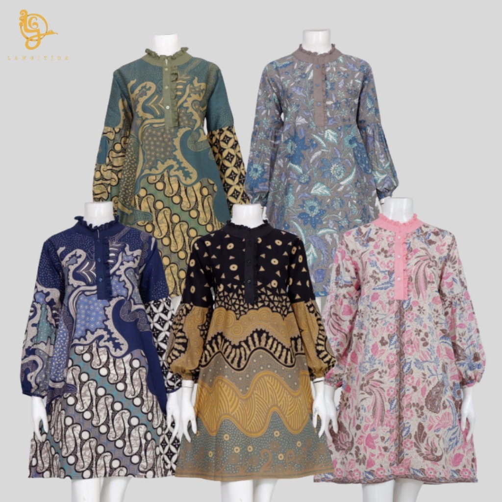 LANGITJUA - Tunik Kinanti 01 Size Jumbo | Atasan Baju Kerja Batik WanitaA Motif Abstrak Modern LD 12