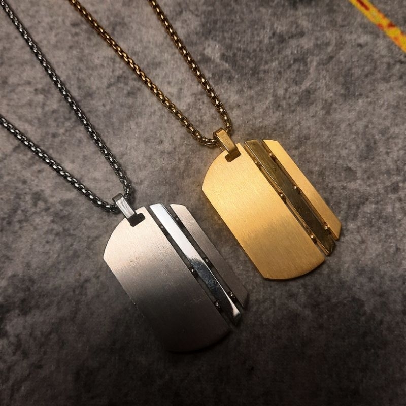 Kalung dan Liontin Titanium Model Plat Army Pria dan Wanita