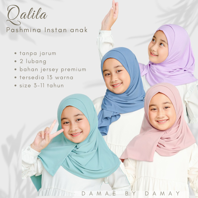 pashmina instan anak 3-11 tahun/pashmina instan jersey 2 lubang/pashmina anak qalila/pashmina anak t
