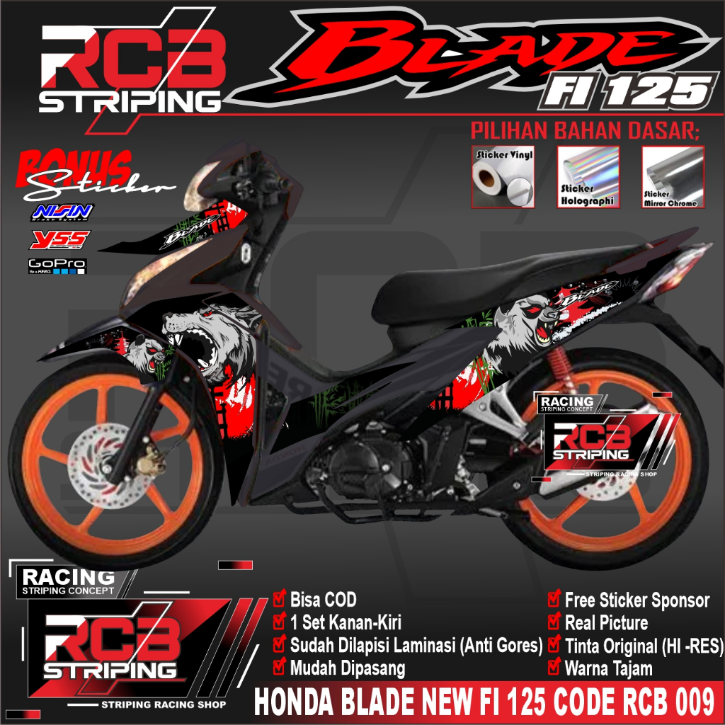 Sticker Striping Kekinian Motor HONDA BLADE 125 FI NEW Stiker Variasi Blade fi 125 Keren RCB 009