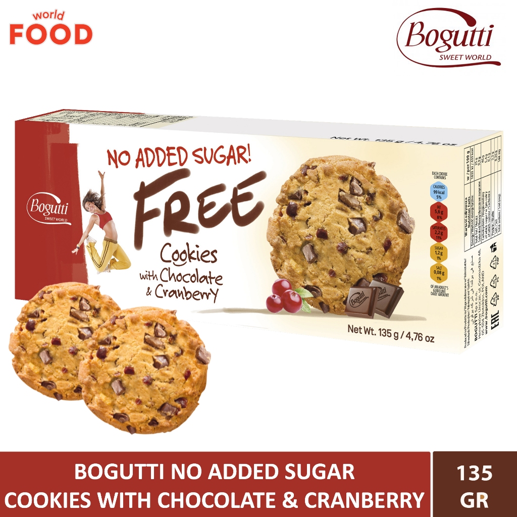 

BOGUTTI FREE NO ADDED SUGAR COOKIES WITH CHOCOLATE & CRANBERRY 135GR