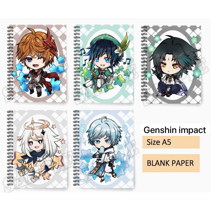 

notes buku diary note book sketch book genshin impact a5 xiao venti chong yun paimon childe fan merch