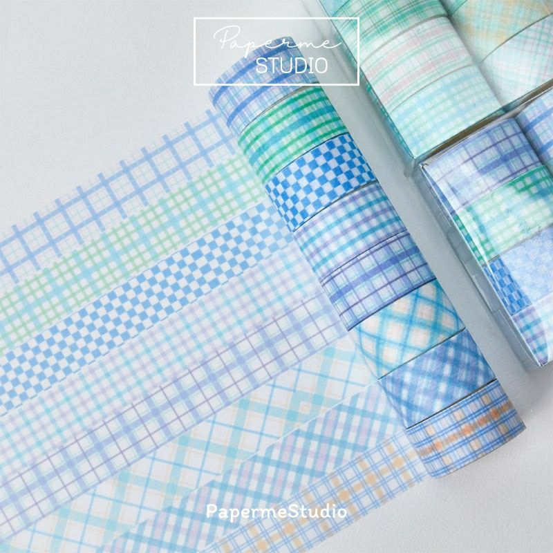 

WASHI TAPE - sticker blue green grid motif kotak kotak warna ungu murah bagus by Papermestudio