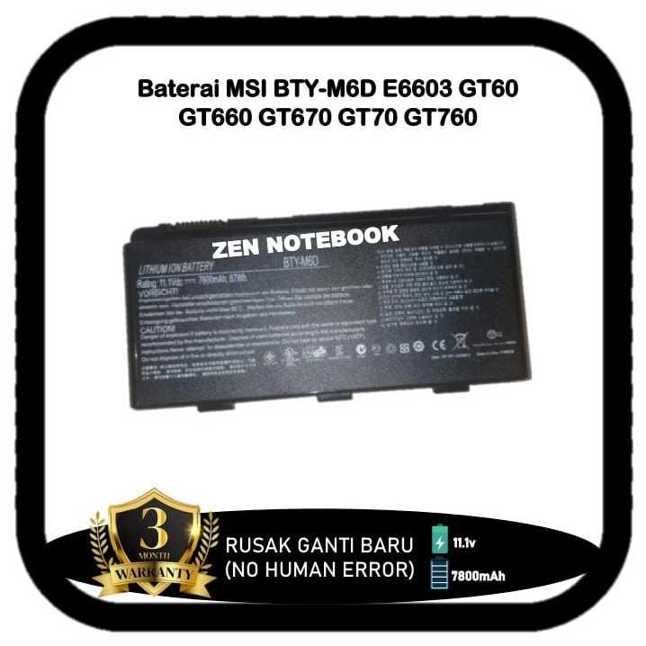 Baterai Battery Batre MSI BTY-M6D E6603 GT60 GT660 GT670 GT70 GT760