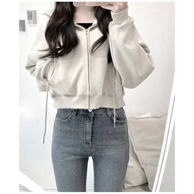 JAKET CROOPE ZIPER HOODIE OVERSIZE - SWEATER ZIPER WANITA