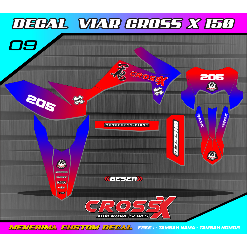 Sticker Dekal Viar Cross x 150 Full Body Biru