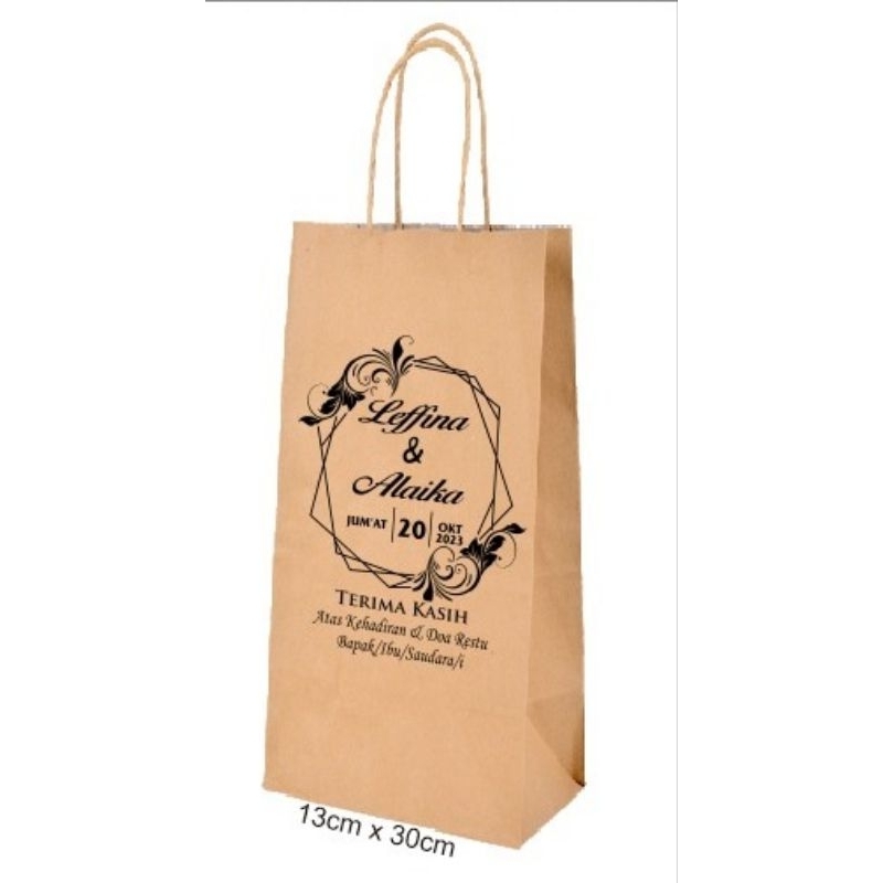 

Paperbag polos coklat sablon ukuran 8x8x17