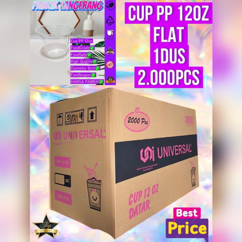 ISI 2000PCS CUP GELAS PLASTIK 12oz UNIVERSAL CUP DATAR12oz GELAS PLASTIK MINUMAN