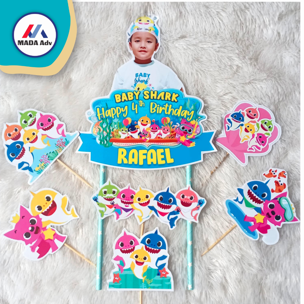 Topper Cake Kue Baby Shark Pingfong/ Topper Cake Kue Murah/ Topper Cake Kue Nama & Foto / Topper Cak
