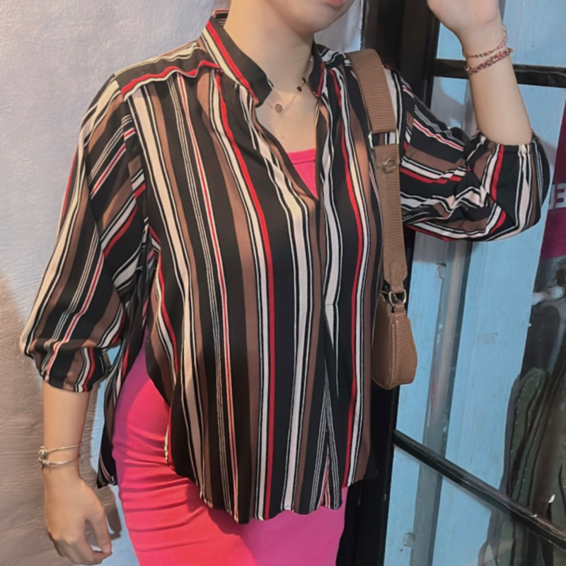 kemeja blouse jumbo Fuxii-Red
