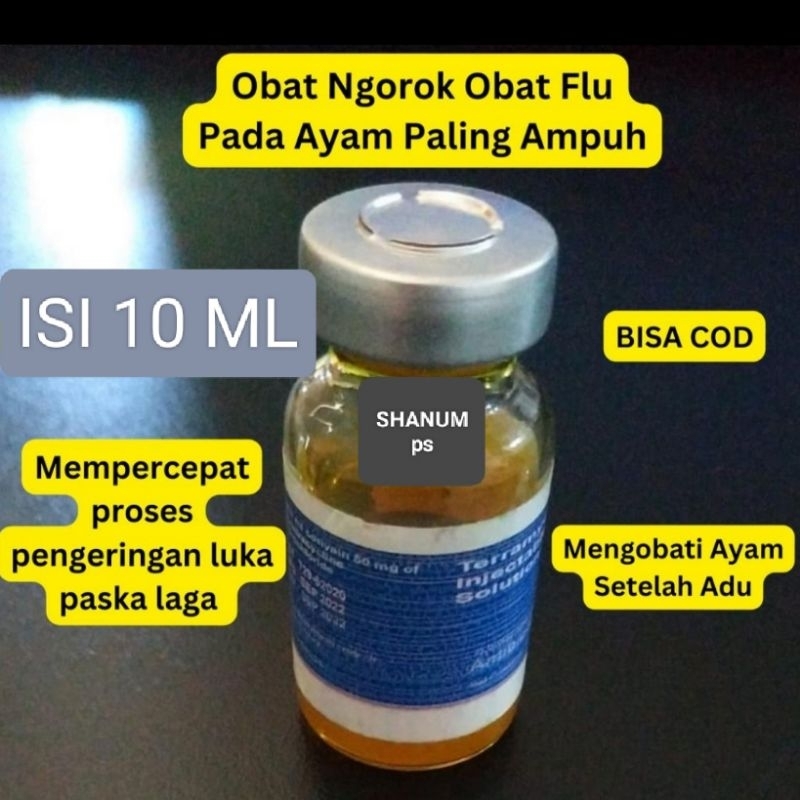 TERRAMYCIN (10ml) OBAT AYAM CRD, NGOROK FLU,TERAMICN INJEKSI TERAMYCIN OBAT AYAM SAKIT KENA JALU SET