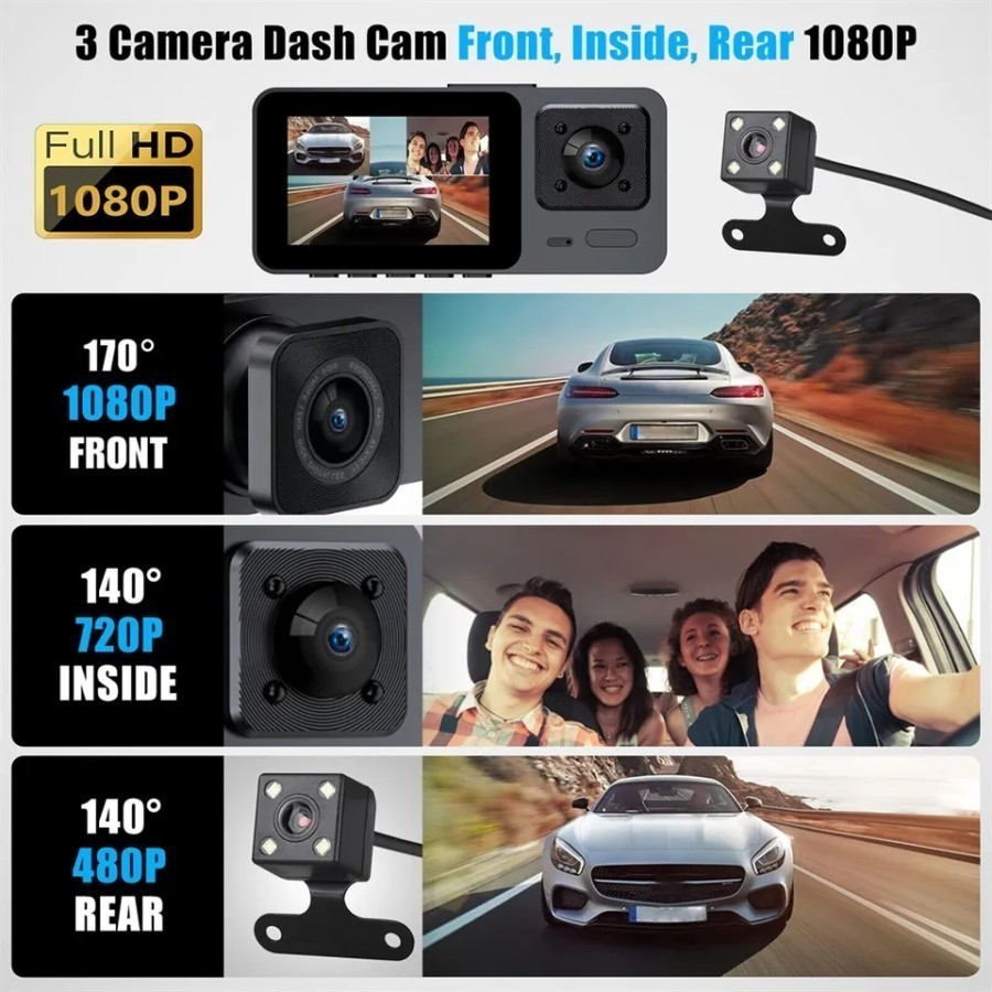 MH - KAMERA MOBIL 3 KAMERA FULL HD LAYAR 2IN DVR MOBIL DASHCAM S103