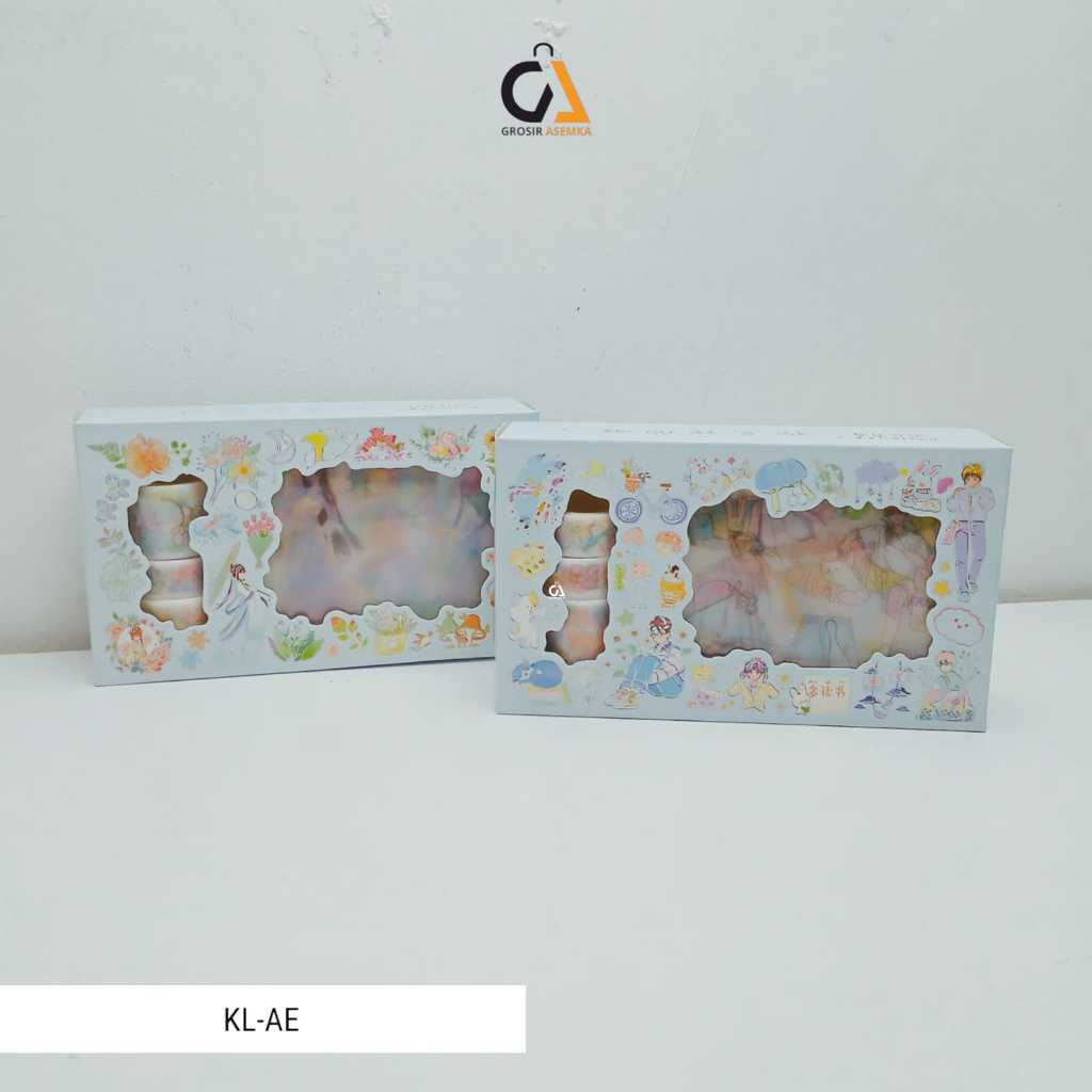 

Stiker Glitter 1 Set Box Premium Karakter Lucu Anime Girl Series + 3 Roll Stiker Washi Tape + 10x10 Stiker Super Cute(10pcs)