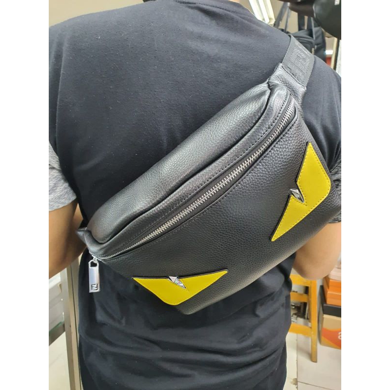 Tas waistbag pria fendi kulit asli import free box