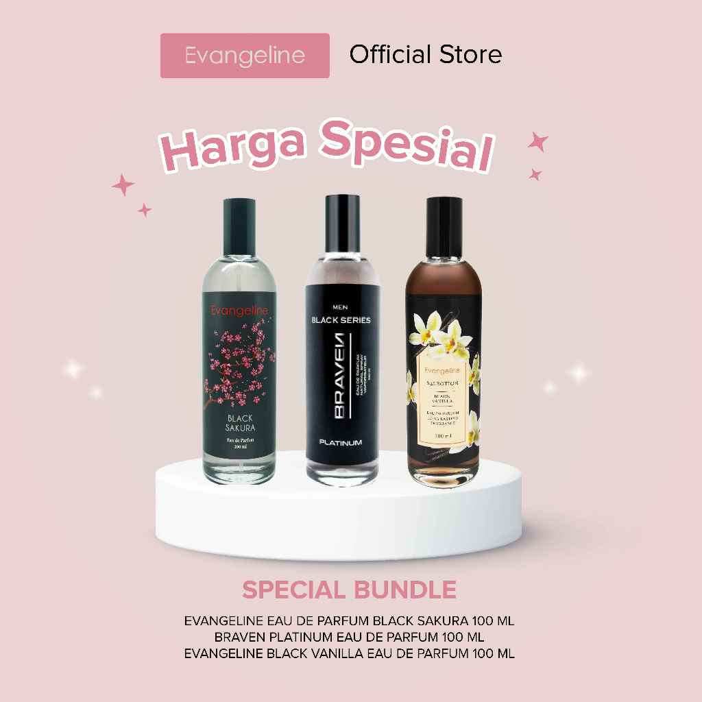 Paket Parfum Rekomendasi Black Bundle [ Evangeline Black Vanilla, Black Sakura & Braven Platinum 100