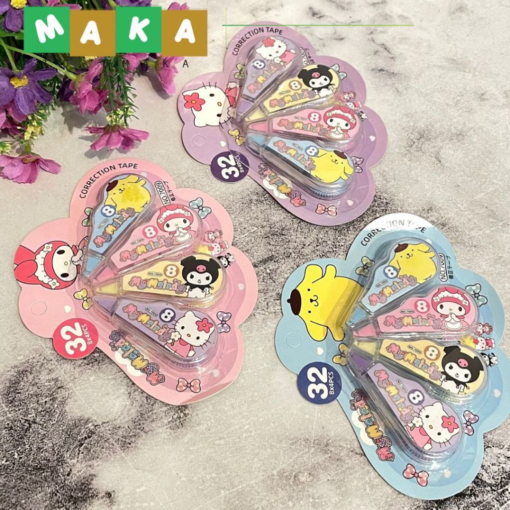 

correction tape sanrio 1 set isi 4 tipe x kuromi tip x melody tipe ex pita melody tip x roll perlengkapan alat tulis kantor sekolah