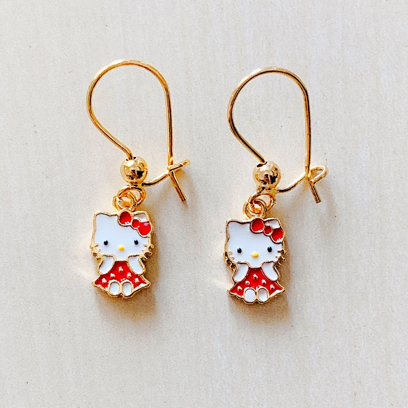 Anting Anak Kucing Gaun Merah Gold