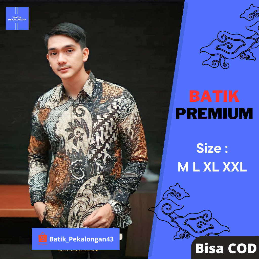 Kemeja Batik Lengan Panjang Ukuran M L XL XXL Baju Batik Pria Dewasa Motif Kekinian Batik Pekalongan