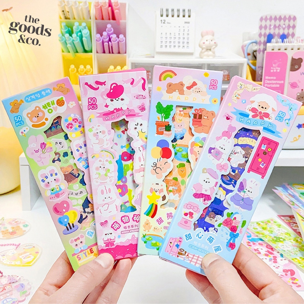 

50 Lembar Sticker PVC Motif Kartun Perempuan Korean Anti Air Sticker Diary DIY