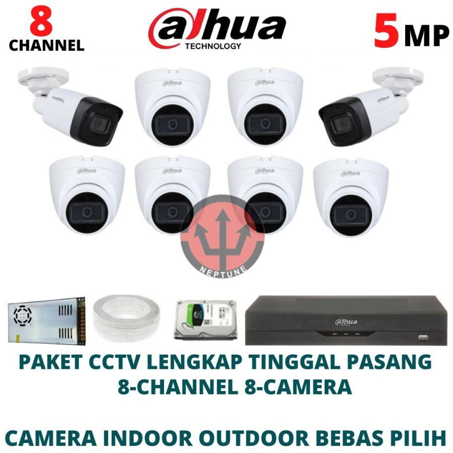 PAKET CCTV DAHUA 8 CHANNEL 5MP 8 KAMERA 2560P 2K