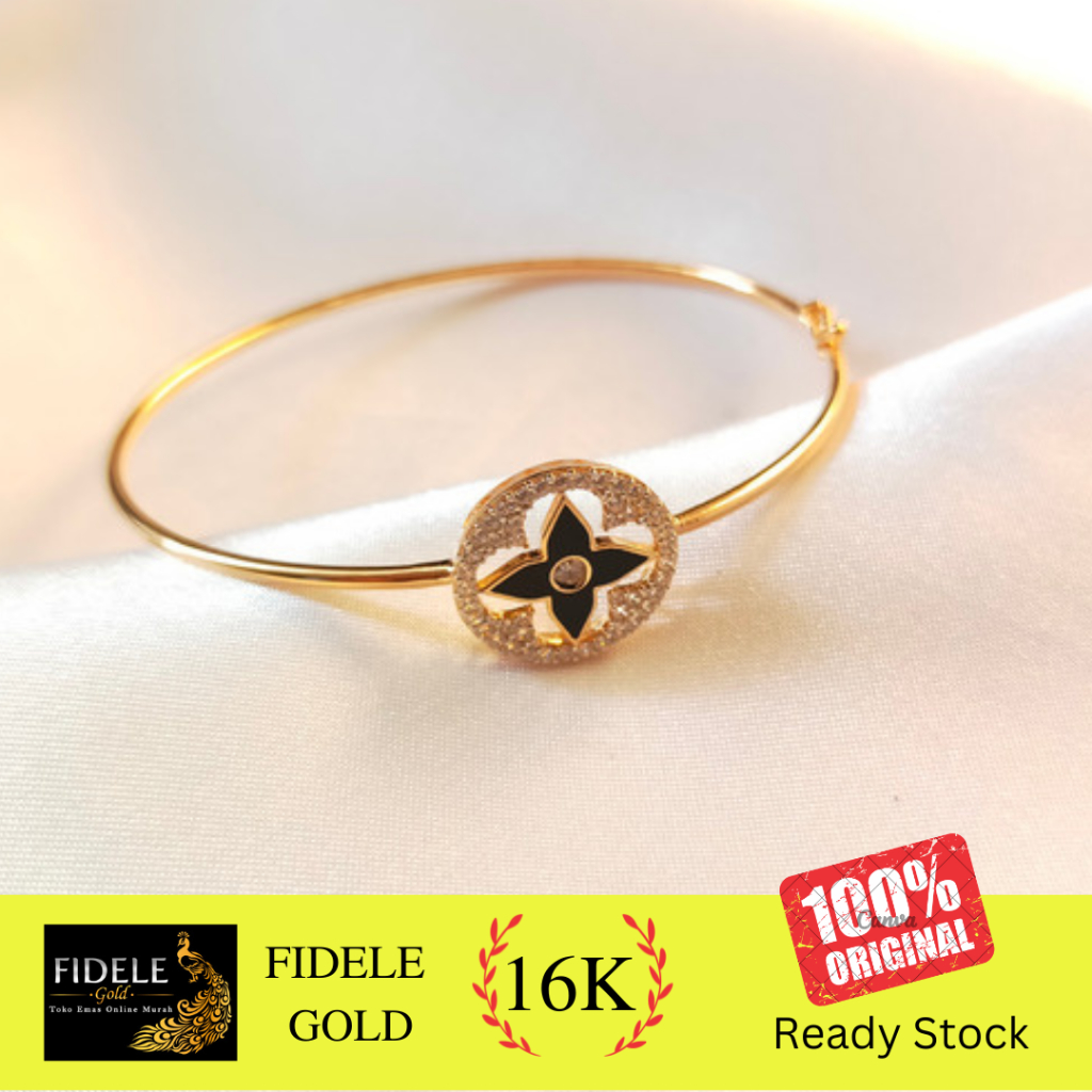 Gelang bunga vancleef hitam emas asli lotus emas 700