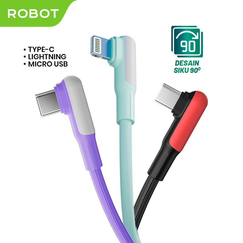 ROBOT Kabel Data Fast Charging Type C Micro USB Lighting 1M Data Cable Quick Charge Android Iphone R