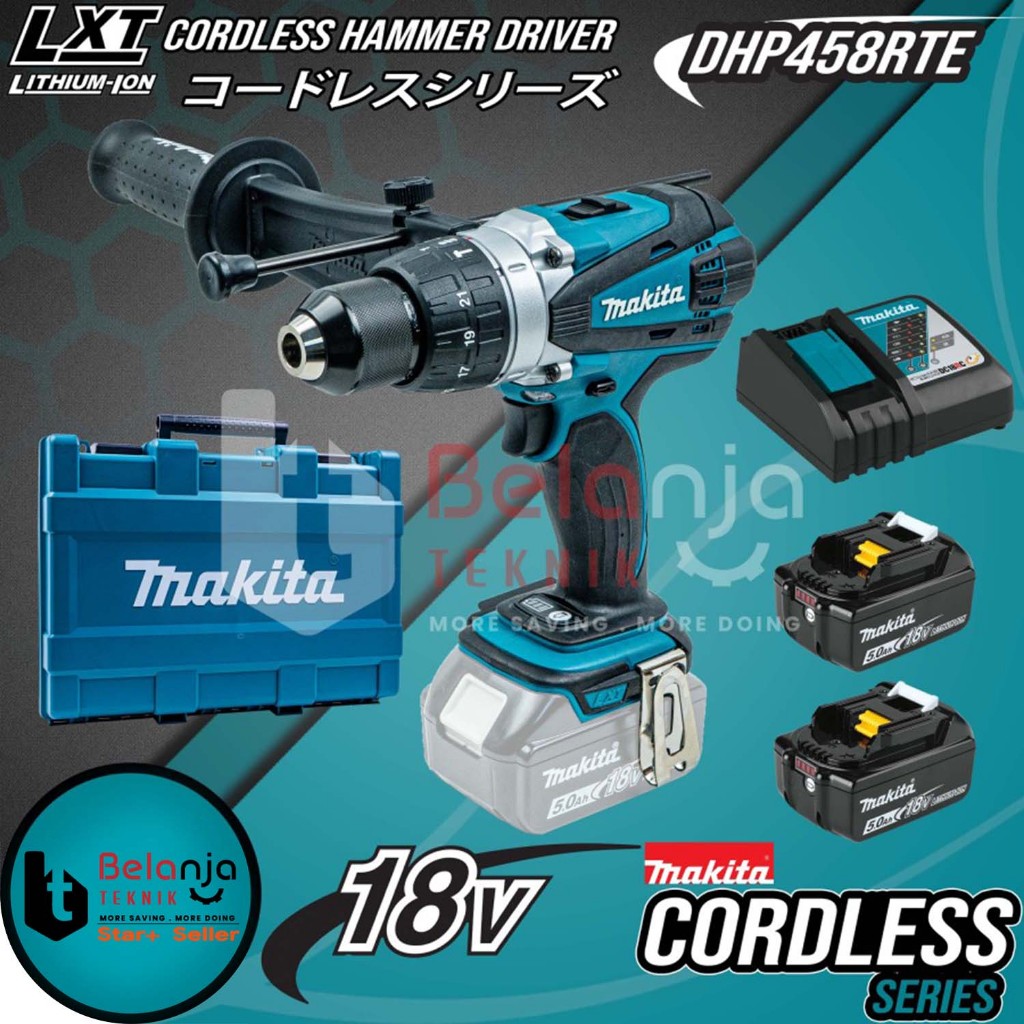 Makita Mesin Bor Cordless DHP 458 RTE 18 Volt Hammer Driver DHP458RTE