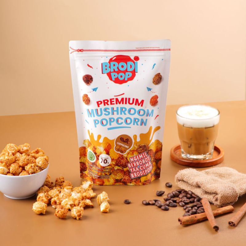 

Popcorn Cappucino Premium 70gr Brodipop Mushroom Cemilan Rendah Kalori Cemilan Sehat Jagung
