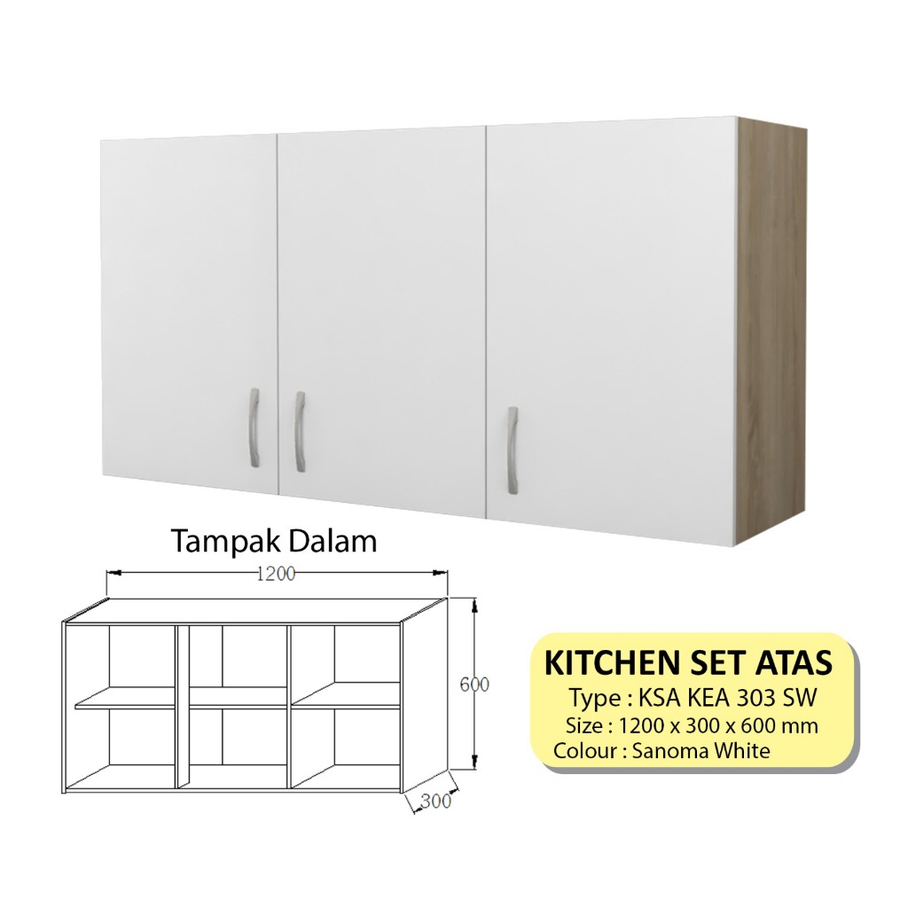 Lemari Dapur Gantung 3 Pintu Rak Penyimpanan Peralatan Masak Minimalis Bahan Kayu Kuat