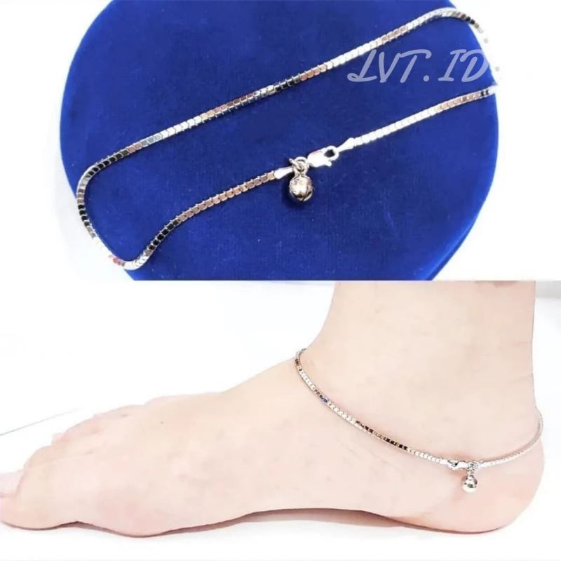 GELANG KAKI MODEL MILANO PERAK ASLI SILVER 925 LAPIS EMAS PUTIH - GELANG KAKI WANITA ANTI KARAT - GK