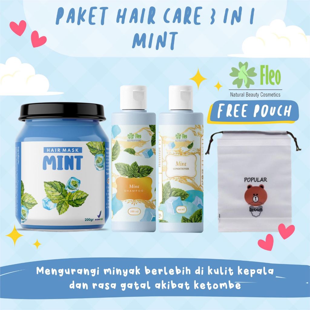 [BPOM] PAKET HAIR CARE 3IN1 FREE POUCH / HAMPERS HAIR MASK / HAMPERS HAIR CARE ISI 3 PCS-Mint