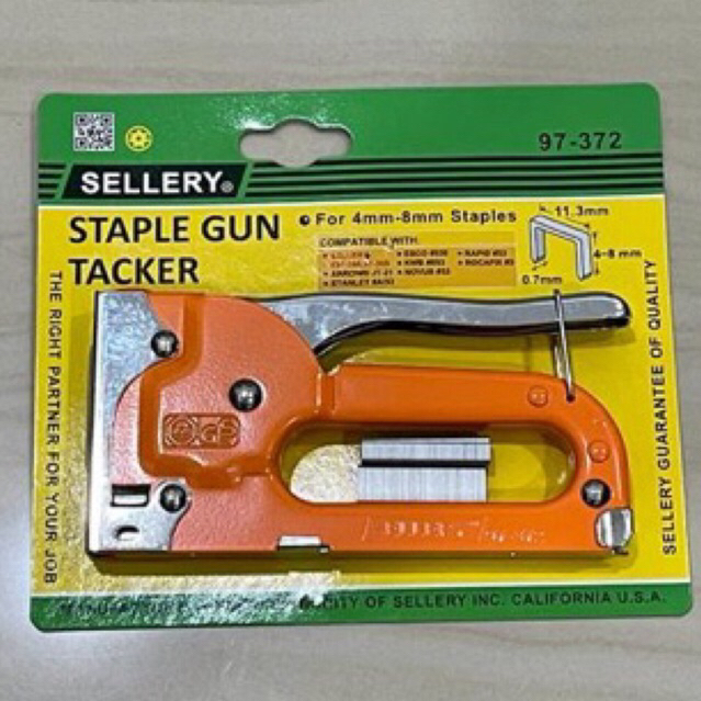 

SELLERY 97-372 GUN hekter tembak ( 4 - 8 mili ) Gun tacker selery oren nikel kuning nekel staples gun TACK GUN SHOOT STAPLE STAPLER hand tacker handtacker steples asli bagus original sellery orange