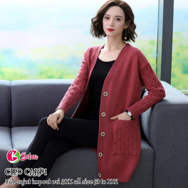 Jaket Cardi Wanita Cardigan Rajut Premium Tebal Halus Oversize Jumbo. Cleo Cardy Belva