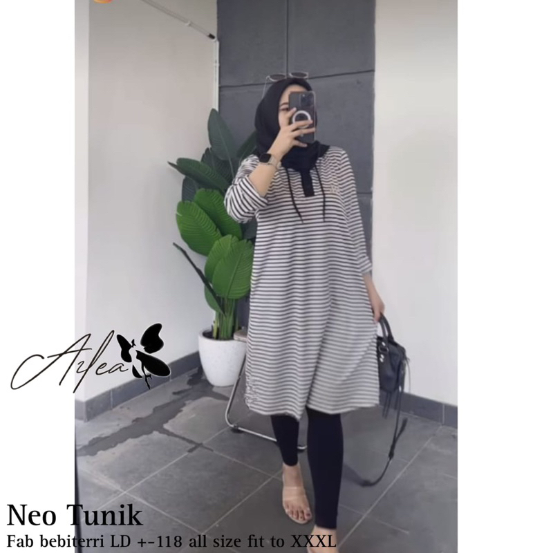 Tunik Kaos Stripe Hitam Putih Jumbo Oversize Babyterry Jumbo Oversize. Neo Tunik Belva