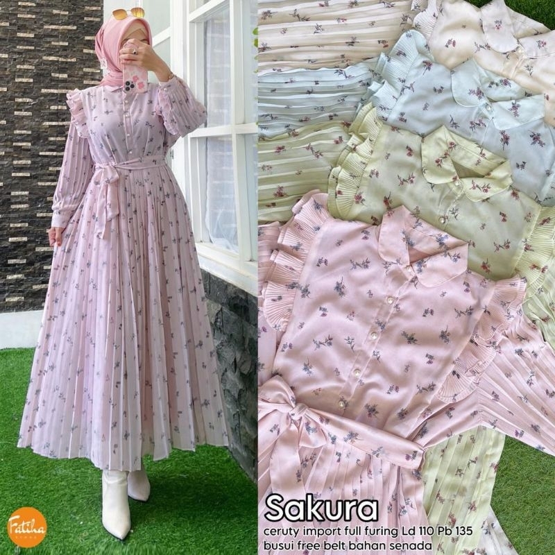 Sakura dress busui free belt kain senada