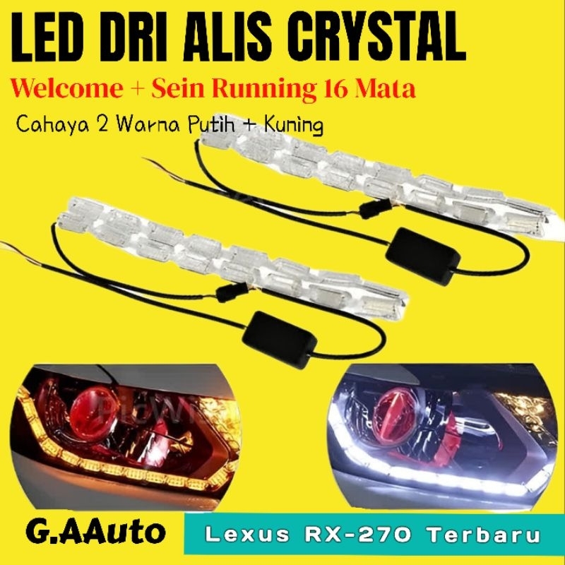 Lampu ALIS MODEL CRISTAL 2 MODE DRL Mobil Motor MODE SEIN RUNNING 16 Mata 60 CM CAHAYA PUTIH KUNING