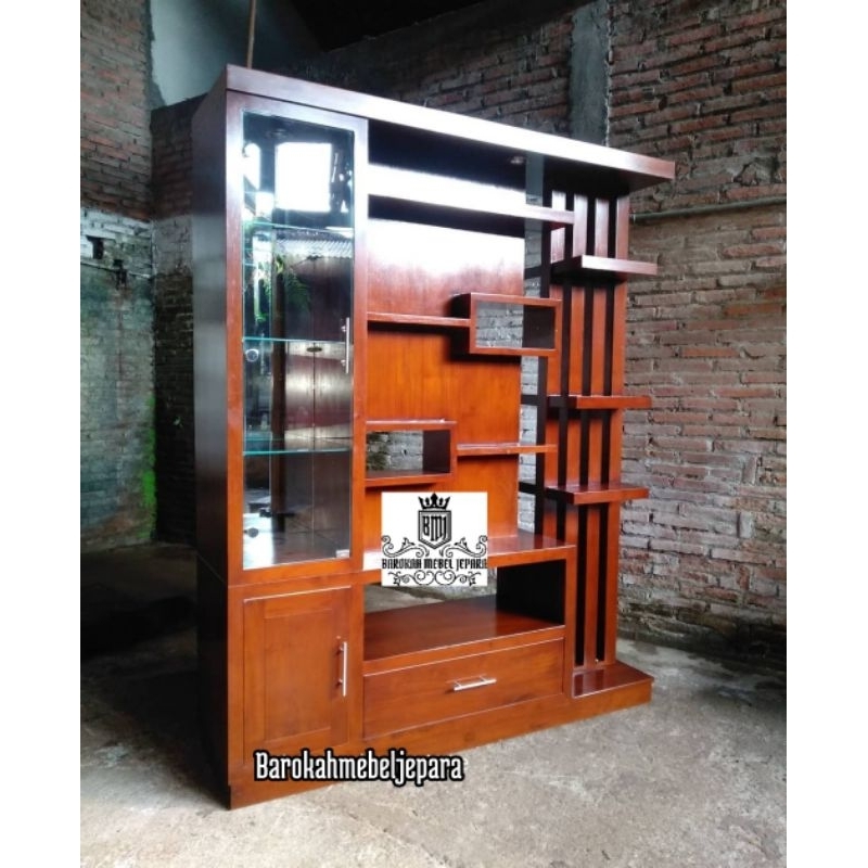 Bufet Sketsel Partisi Penyekat Ruangan 2 muka Jati 180cm