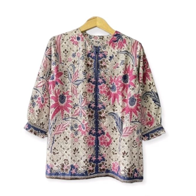 Atasan Batik Wanita Blouse Wanita Sidomukti Bunga Batik Kerja Modern Batik Kantoran